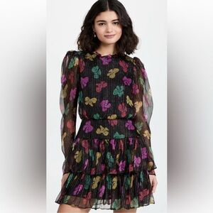 SALONI Ava B Bow Dress Silk Metallic‎ Ruffle Coquette Sheer Chiffon Party 2